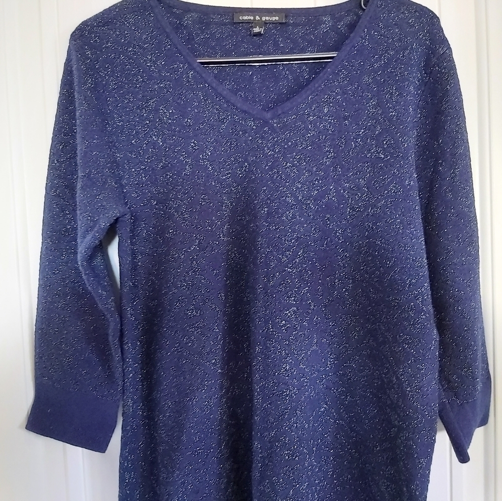 🆕️CABLE&GAUGE SPARKLY PURPLE V-NECK SWEATER/B6